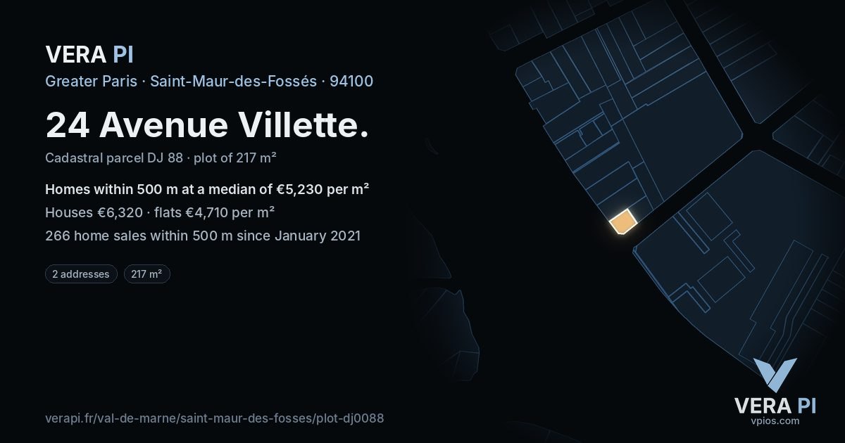 24 Avenue Villette, Saint-Maur-des-Fossés at night – the plot lit, the parcels around coloured by the prices near them
