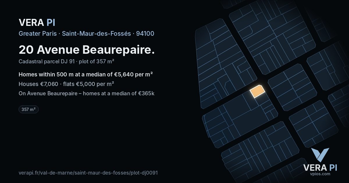 20 Avenue Beaurepaire, Saint-Maur-des-Fossés at night – the plot lit, the parcels around coloured by the prices near them