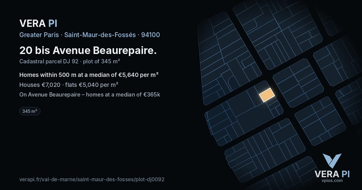 20 bis Avenue Beaurepaire, Saint-Maur-des-Fossés at night – the plot lit, the parcels around coloured by the prices near them