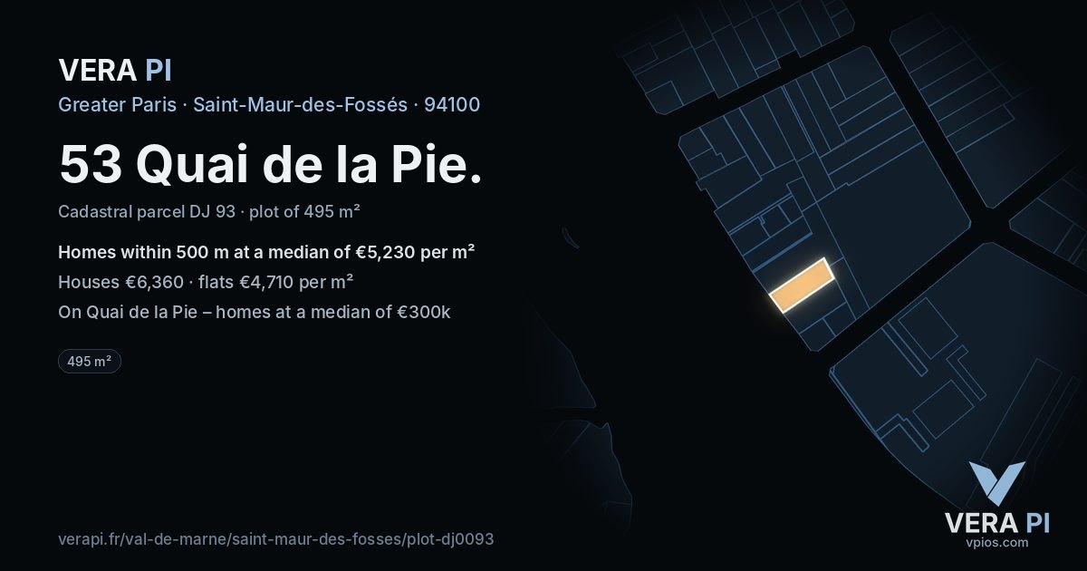 53 Quai de la Pie, Saint-Maur-des-Fossés at night – the plot lit, the parcels around coloured by the prices near them