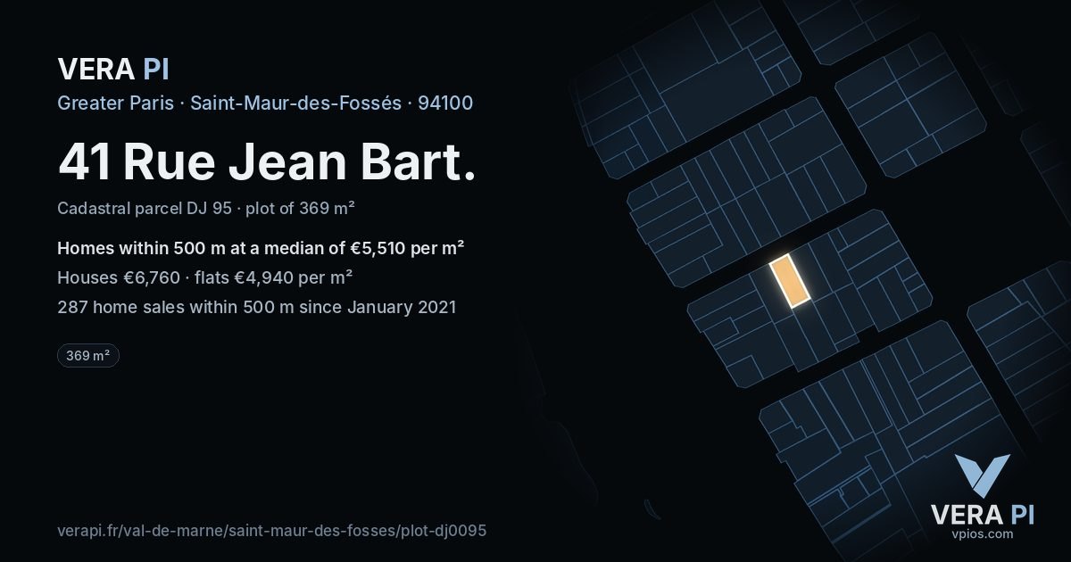 41 Rue Jean Bart, Saint-Maur-des-Fossés at night – the plot lit, the parcels around coloured by the prices near them