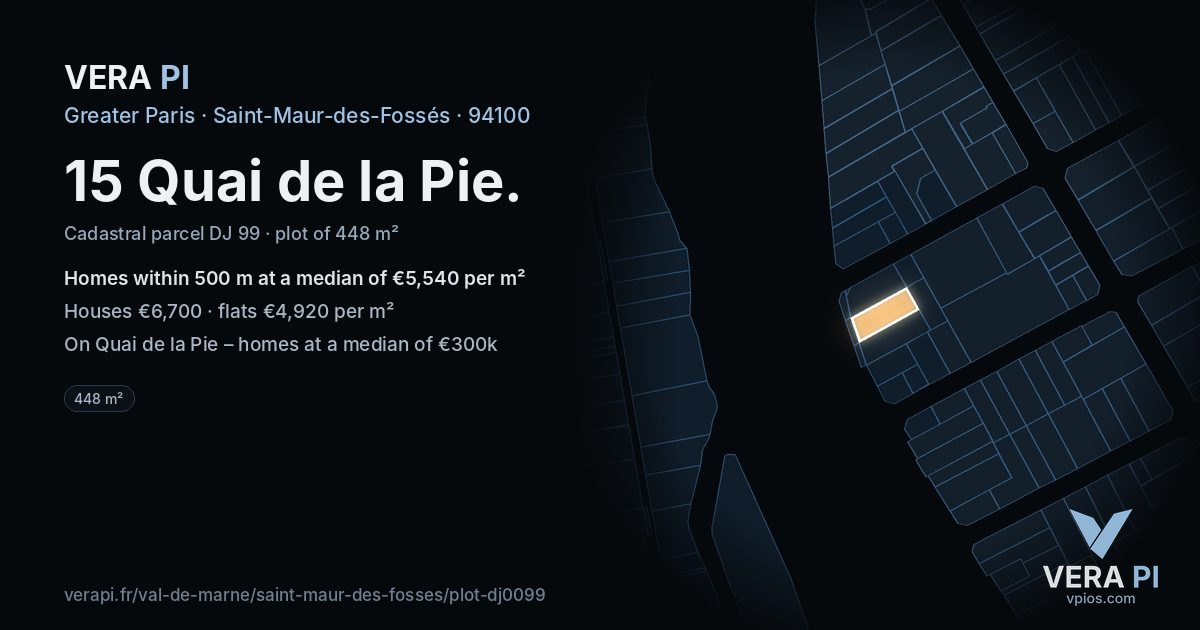 15 Quai de la Pie, Saint-Maur-des-Fossés at night – the plot lit, the parcels around coloured by the prices near them
