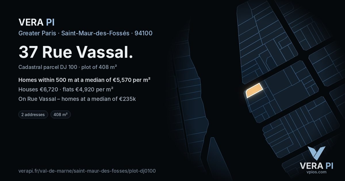 37 Rue Vassal, Saint-Maur-des-Fossés at night – the plot lit, the parcels around coloured by the prices near them