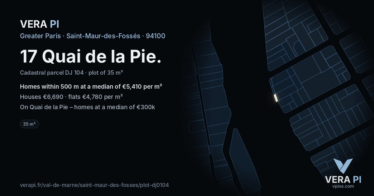 17 Quai de la Pie, Saint-Maur-des-Fossés at night – the plot lit, the parcels around coloured by the prices near them