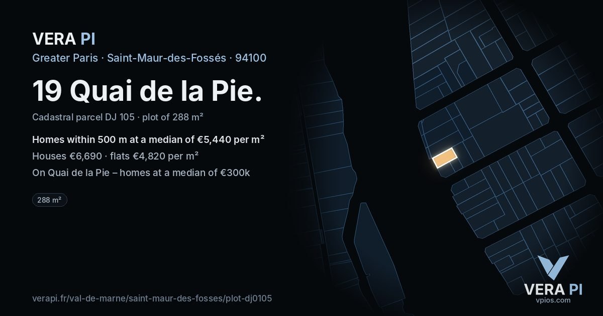 19 Quai de la Pie, Saint-Maur-des-Fossés at night – the plot lit, the parcels around coloured by the prices near them