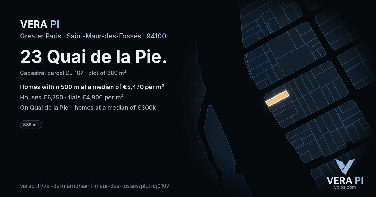 23 Quai de la Pie, Saint-Maur-des-Fossés at night – the plot lit, the parcels around coloured by the prices near them