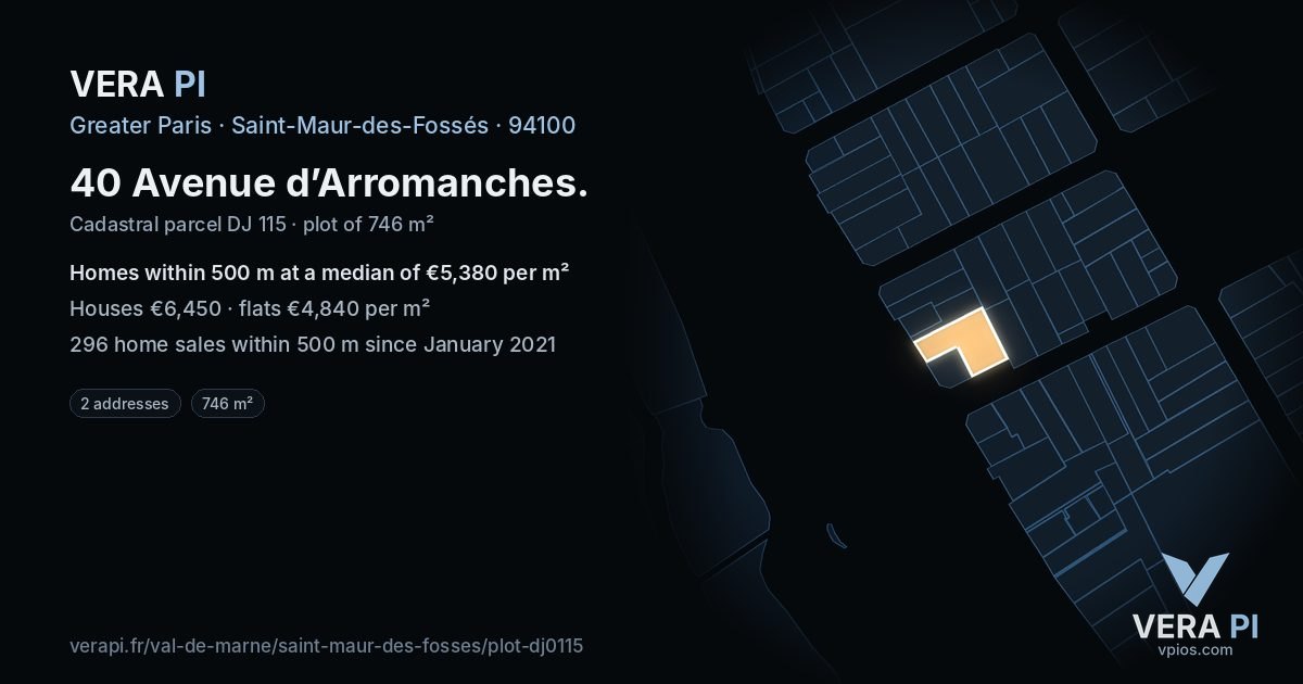 40 Avenue d’Arromanches, Saint-Maur-des-Fossés at night – the plot lit, the parcels around coloured by the prices near them