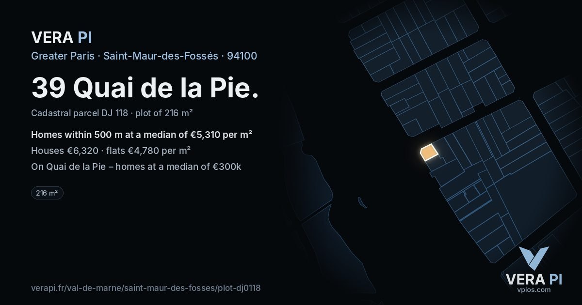 39 Quai de la Pie, Saint-Maur-des-Fossés at night – the plot lit, the parcels around coloured by the prices near them