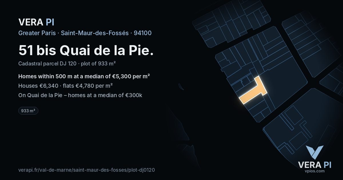 51 bis Quai de la Pie, Saint-Maur-des-Fossés at night – the plot lit, the parcels around coloured by the prices near them