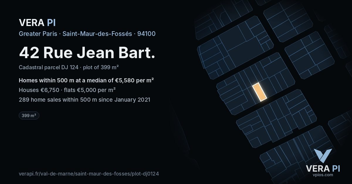 42 Rue Jean Bart, Saint-Maur-des-Fossés at night – the plot lit, the parcels around coloured by the prices near them