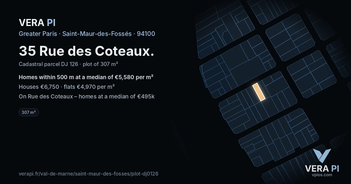 35 Rue des Coteaux, Saint-Maur-des-Fossés at night – the plot lit, the parcels around coloured by the prices near them