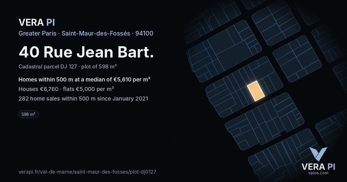 40 Rue Jean Bart, Saint-Maur-des-Fossés at night – the plot lit, the parcels around coloured by the prices near them