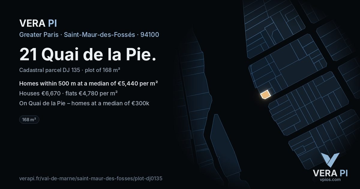 21 Quai de la Pie, Saint-Maur-des-Fossés at night – the plot lit, the parcels around coloured by the prices near them