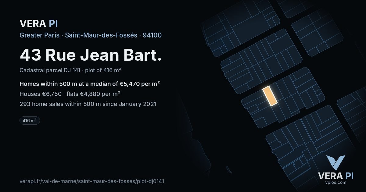 43 Rue Jean Bart, Saint-Maur-des-Fossés at night – the plot lit, the parcels around coloured by the prices near them