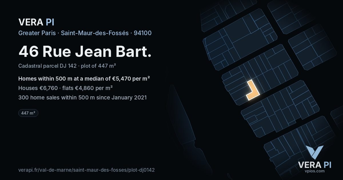 46 Rue Jean Bart, Saint-Maur-des-Fossés at night – the plot lit, the parcels around coloured by the prices near them