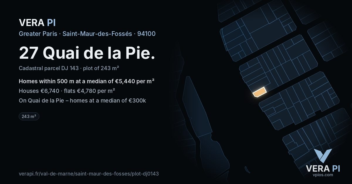 27 Quai de la Pie, Saint-Maur-des-Fossés at night – the plot lit, the parcels around coloured by the prices near them