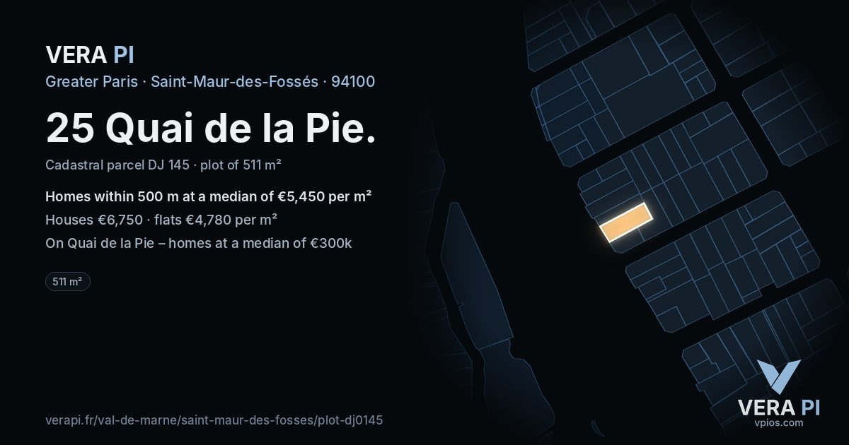 25 Quai de la Pie, Saint-Maur-des-Fossés at night – the plot lit, the parcels around coloured by the prices near them