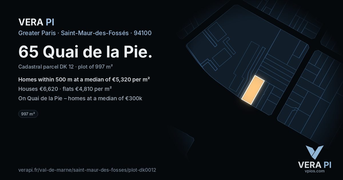 65 Quai de la Pie, Saint-Maur-des-Fossés at night – the plot lit, the parcels around coloured by the prices near them