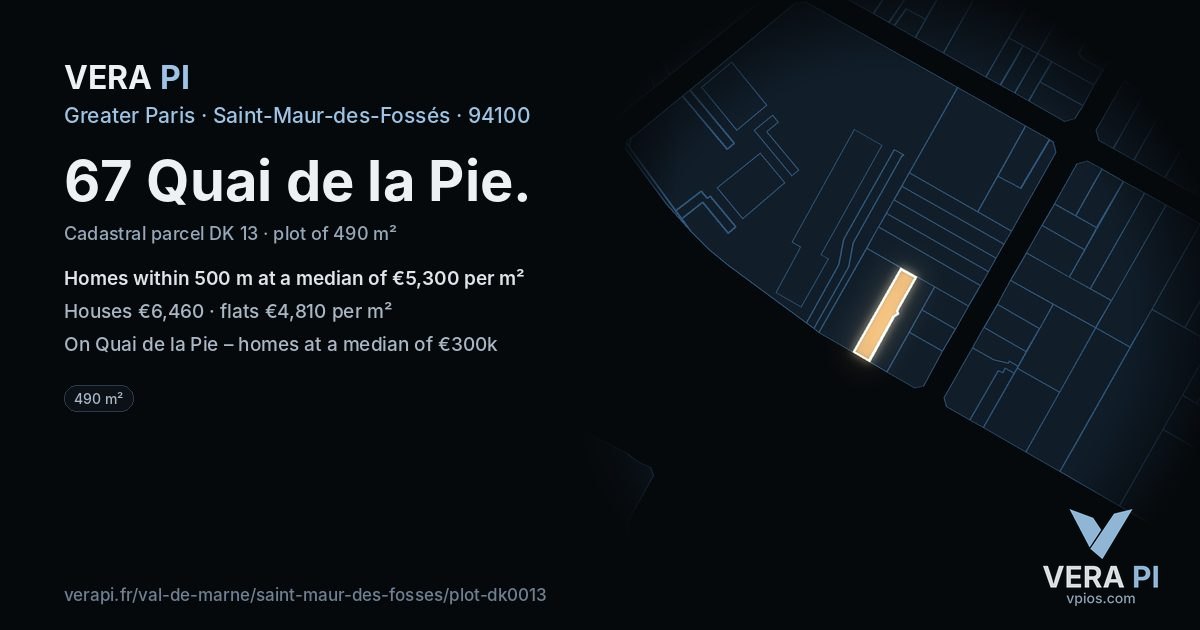 67 Quai de la Pie, Saint-Maur-des-Fossés at night – the plot lit, the parcels around coloured by the prices near them