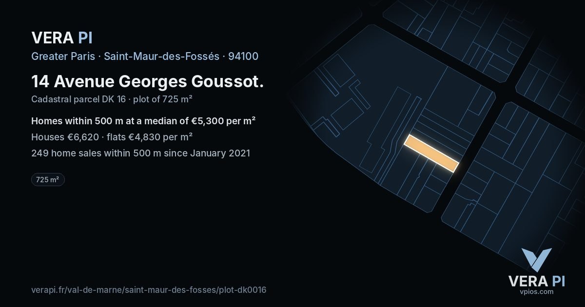 14 Avenue Georges Goussot, Saint-Maur-des-Fossés at night – the plot lit, the parcels around coloured by the prices near them