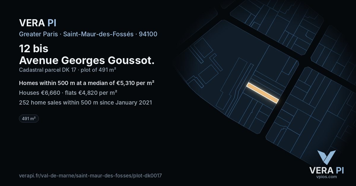 12 bis Avenue Georges Goussot, Saint-Maur-des-Fossés at night – the plot lit, the parcels around coloured by the prices near them