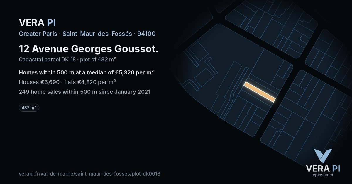 12 Avenue Georges Goussot, Saint-Maur-des-Fossés at night – the plot lit, the parcels around coloured by the prices near them