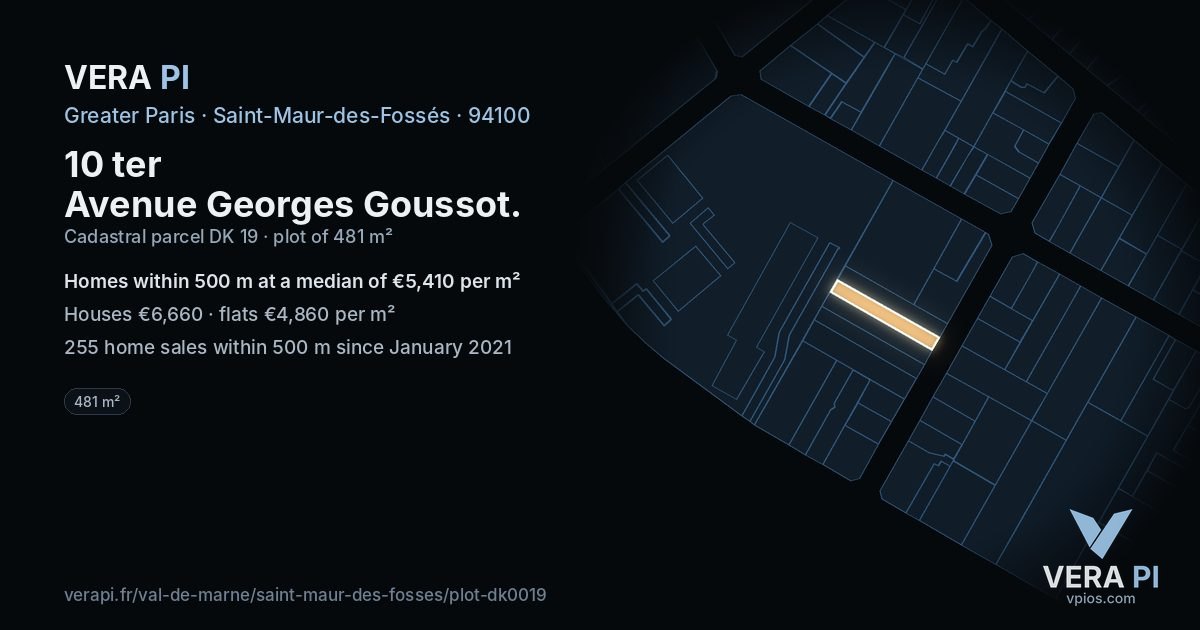 10 ter Avenue Georges Goussot, Saint-Maur-des-Fossés at night – the plot lit, the parcels around coloured by the prices near them