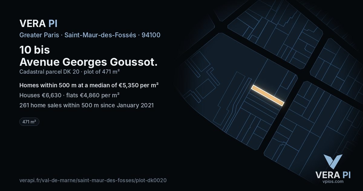 10 bis Avenue Georges Goussot, Saint-Maur-des-Fossés at night – the plot lit, the parcels around coloured by the prices near them