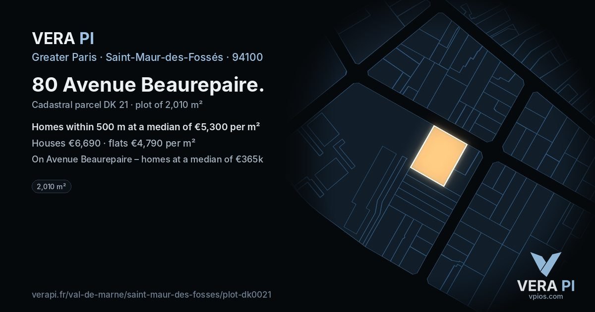 80 Avenue Beaurepaire, Saint-Maur-des-Fossés at night – the plot lit, the parcels around coloured by the prices near them