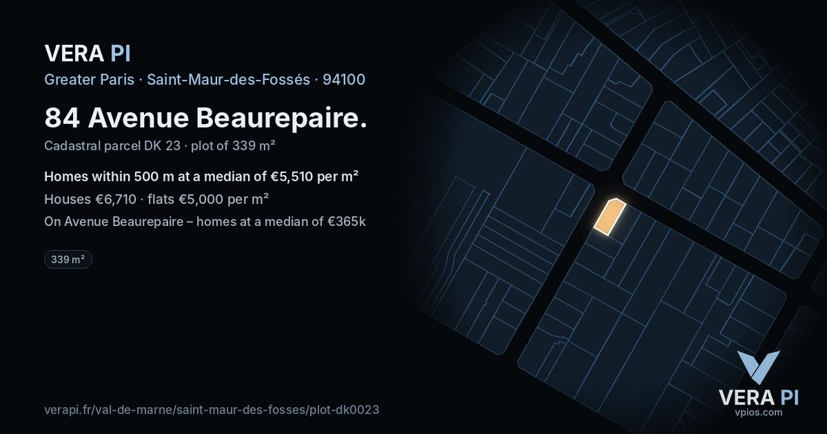84 Avenue Beaurepaire, Saint-Maur-des-Fossés at night – the plot lit, the parcels around coloured by the prices near them