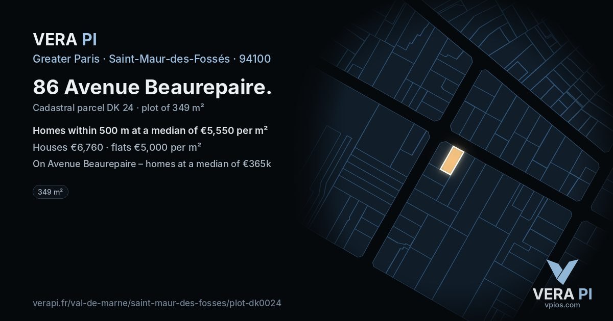 86 Avenue Beaurepaire, Saint-Maur-des-Fossés at night – the plot lit, the parcels around coloured by the prices near them