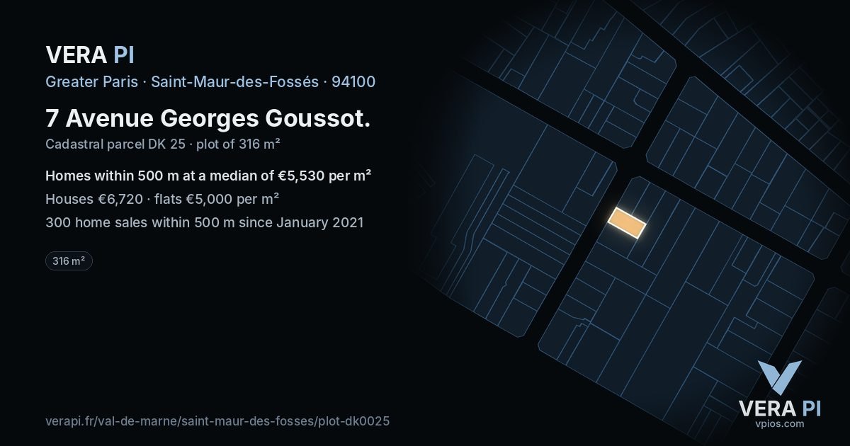 7 Avenue Georges Goussot, Saint-Maur-des-Fossés at night – the plot lit, the parcels around coloured by the prices near them