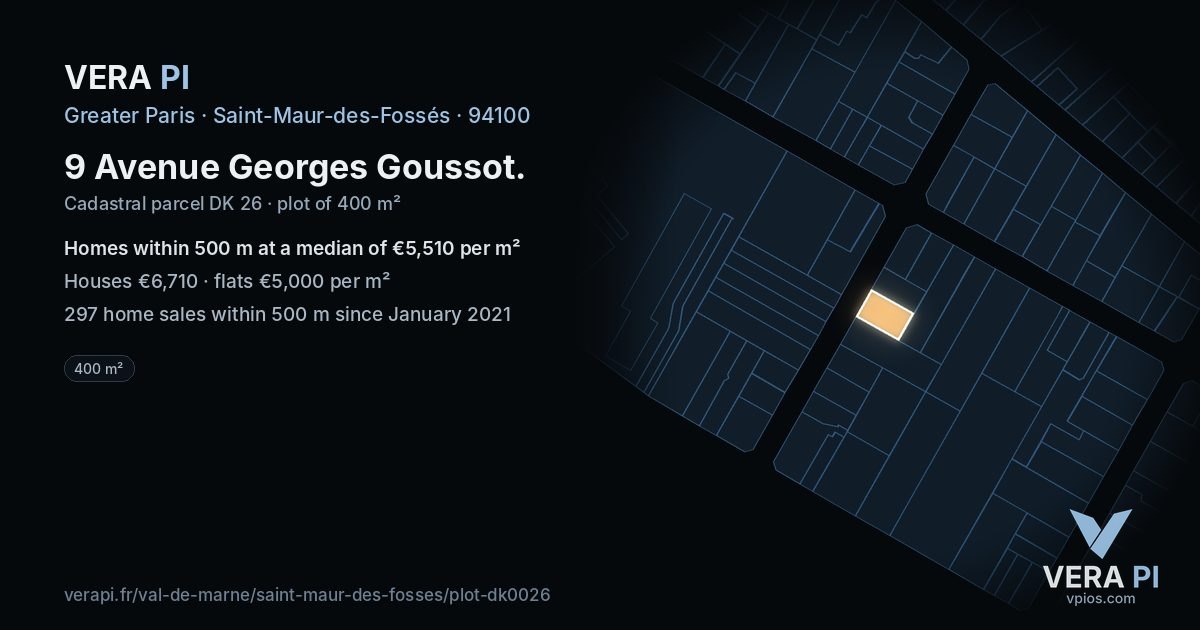 9 Avenue Georges Goussot, Saint-Maur-des-Fossés at night – the plot lit, the parcels around coloured by the prices near them