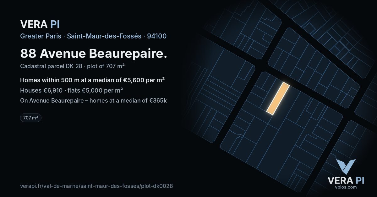 88 Avenue Beaurepaire, Saint-Maur-des-Fossés at night – the plot lit, the parcels around coloured by the prices near them