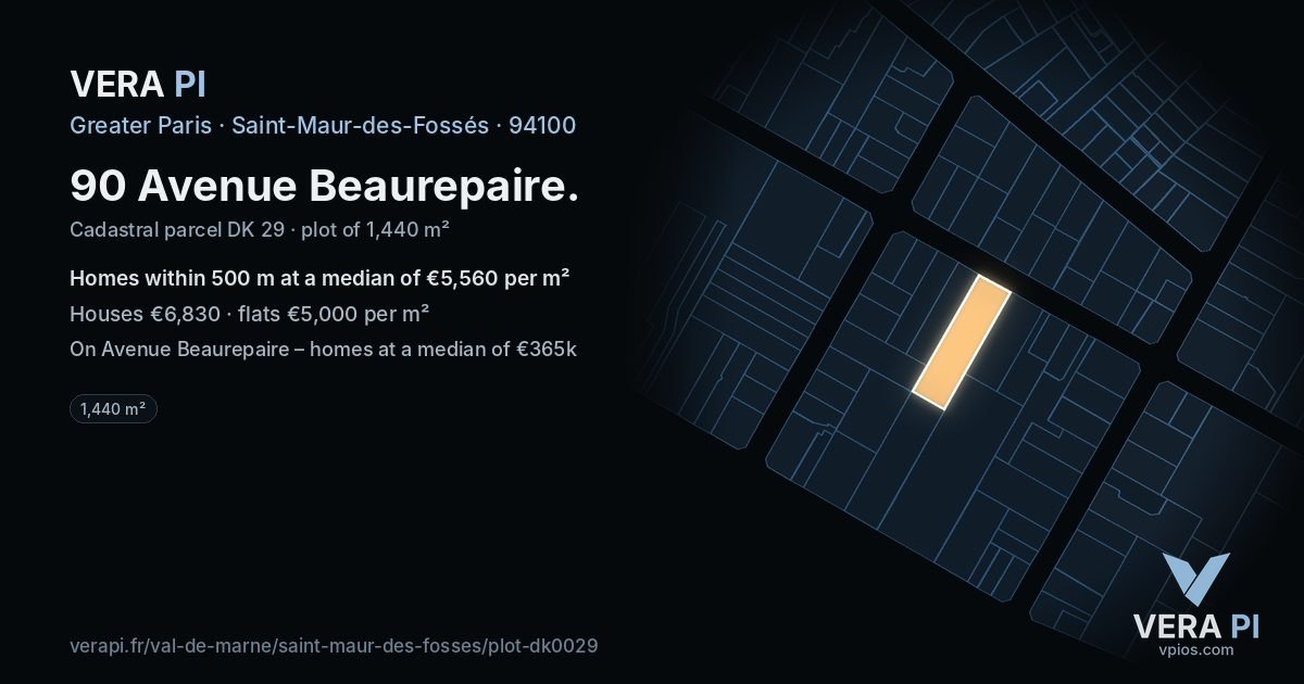 90 Avenue Beaurepaire, Saint-Maur-des-Fossés at night – the plot lit, the parcels around coloured by the prices near them