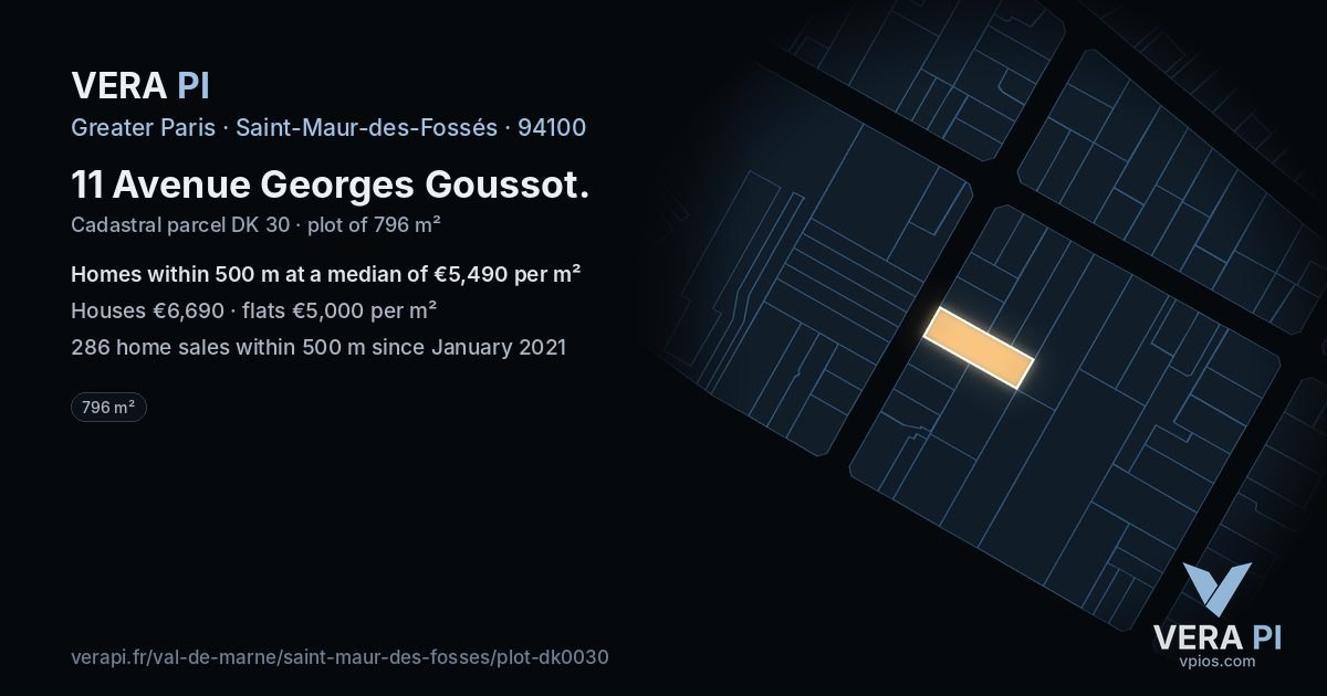 11 Avenue Georges Goussot, Saint-Maur-des-Fossés at night – the plot lit, the parcels around coloured by the prices near them