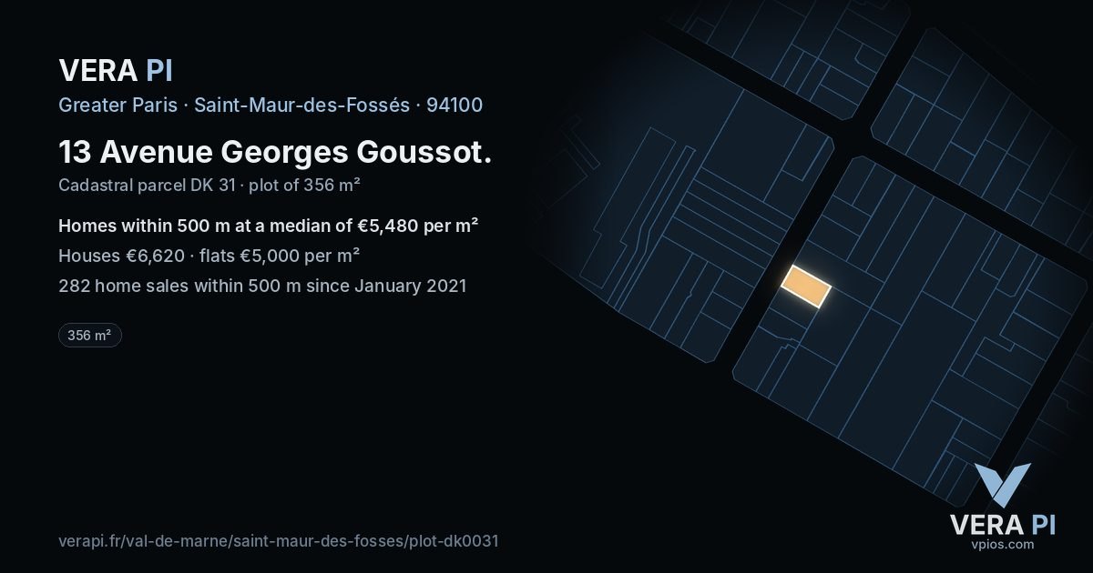 13 Avenue Georges Goussot, Saint-Maur-des-Fossés at night – the plot lit, the parcels around coloured by the prices near them