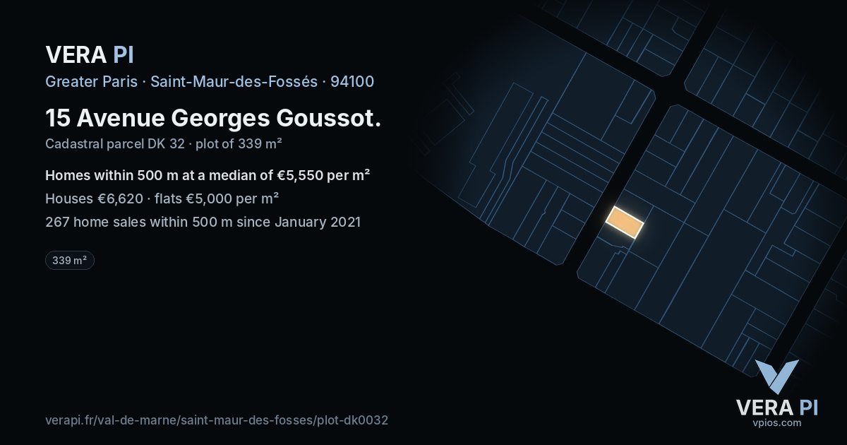 15 Avenue Georges Goussot, Saint-Maur-des-Fossés at night – the plot lit, the parcels around coloured by the prices near them