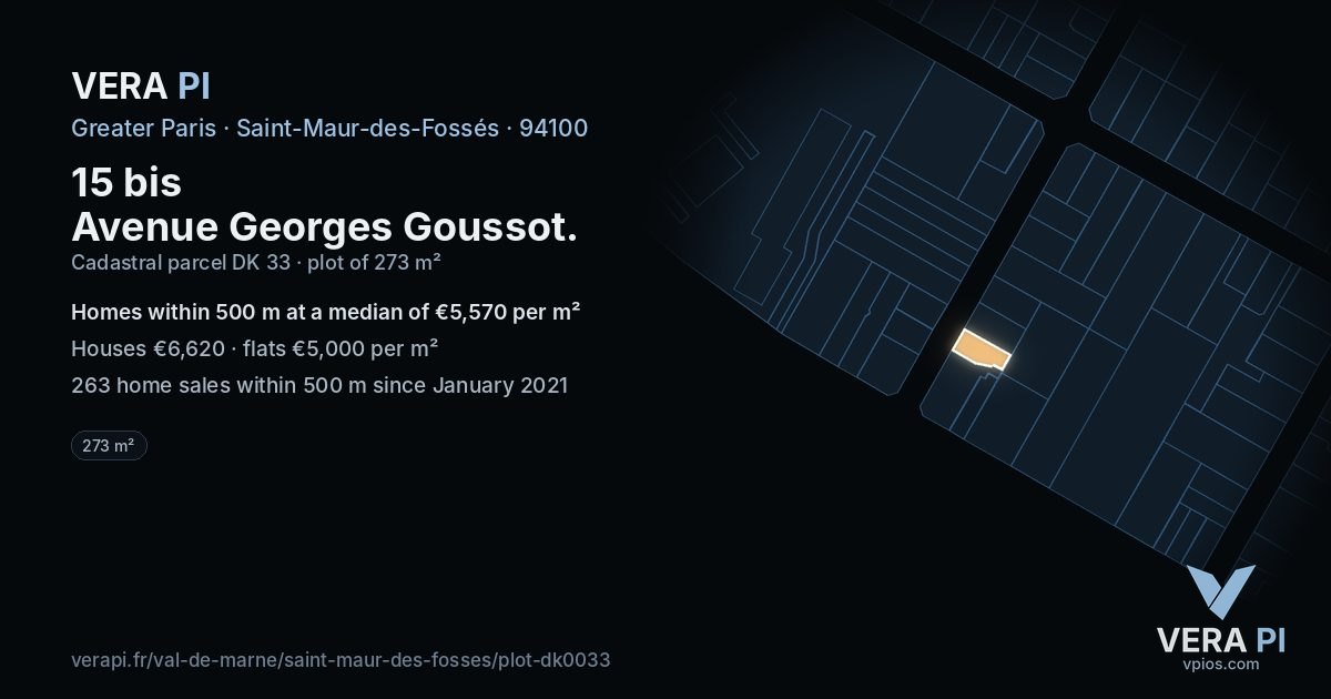 15 bis Avenue Georges Goussot, Saint-Maur-des-Fossés at night – the plot lit, the parcels around coloured by the prices near them