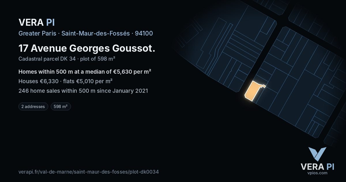 17 Avenue Georges Goussot, Saint-Maur-des-Fossés at night – the plot lit, the parcels around coloured by the prices near them