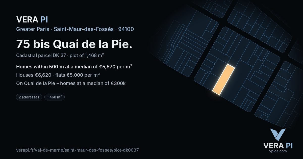 75 bis Quai de la Pie, Saint-Maur-des-Fossés at night – the plot lit, the parcels around coloured by the prices near them