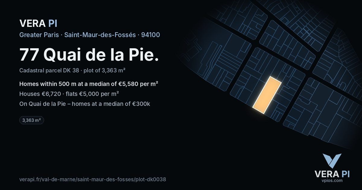 77 Quai de la Pie, Saint-Maur-des-Fossés at night – the plot lit, the parcels around coloured by the prices near them