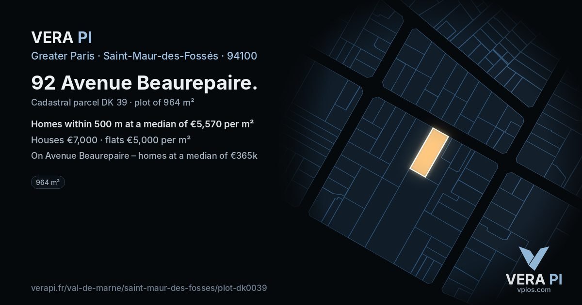 92 Avenue Beaurepaire, Saint-Maur-des-Fossés at night – the plot lit, the parcels around coloured by the prices near them