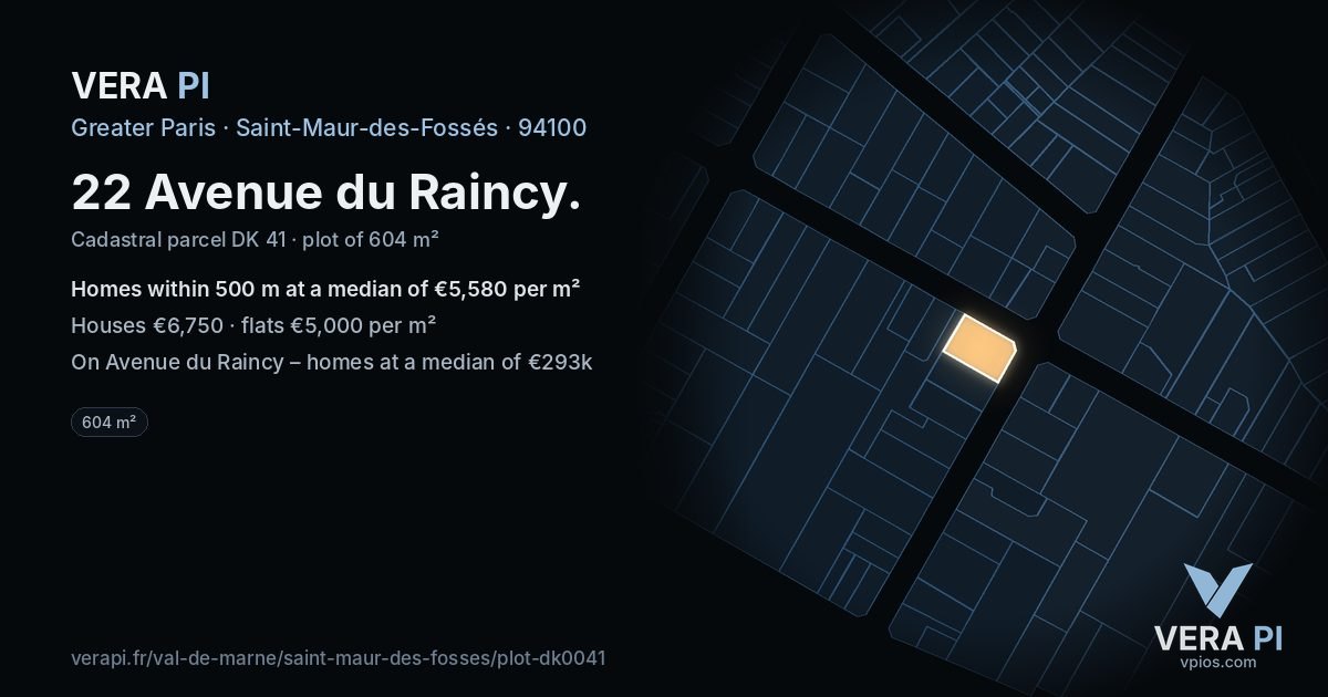 22 Avenue du Raincy, Saint-Maur-des-Fossés at night – the plot lit, the parcels around coloured by the prices near them