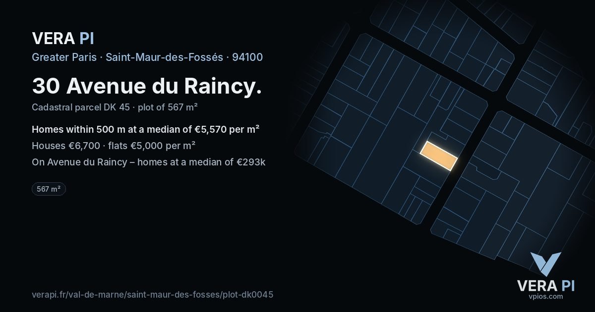 30 Avenue du Raincy, Saint-Maur-des-Fossés at night – the plot lit, the parcels around coloured by the prices near them