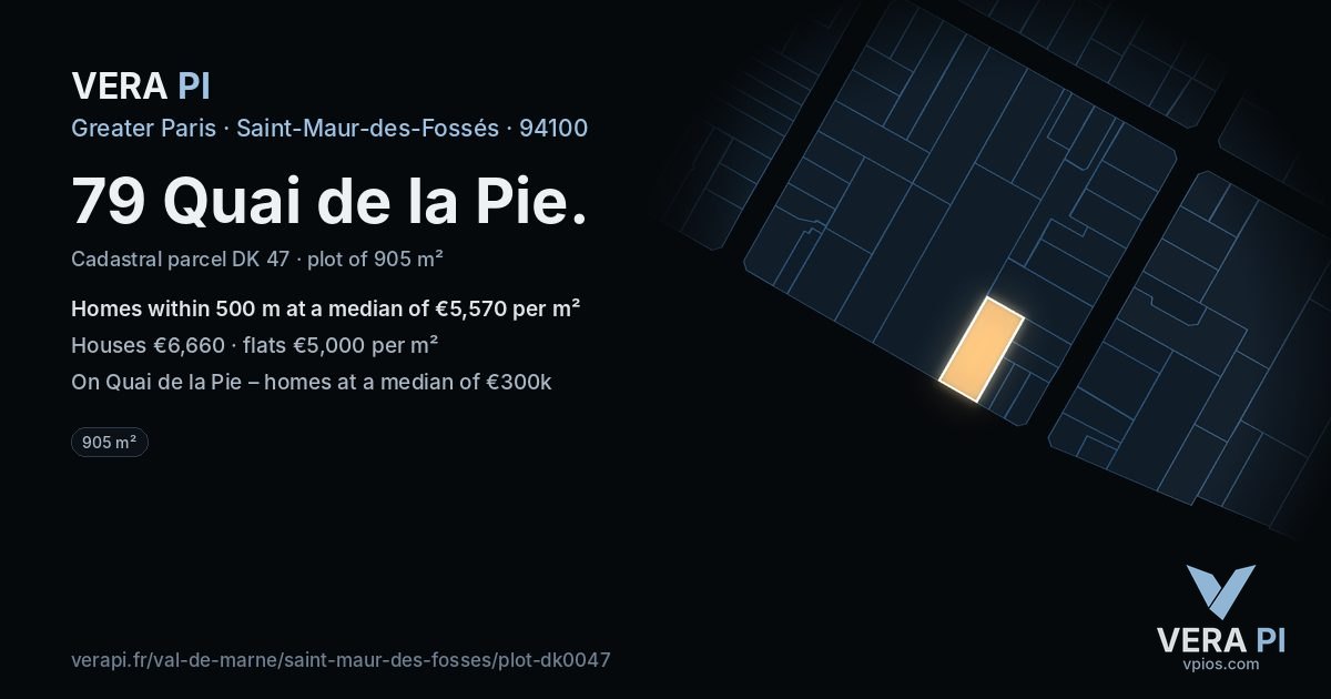 79 Quai de la Pie, Saint-Maur-des-Fossés at night – the plot lit, the parcels around coloured by the prices near them