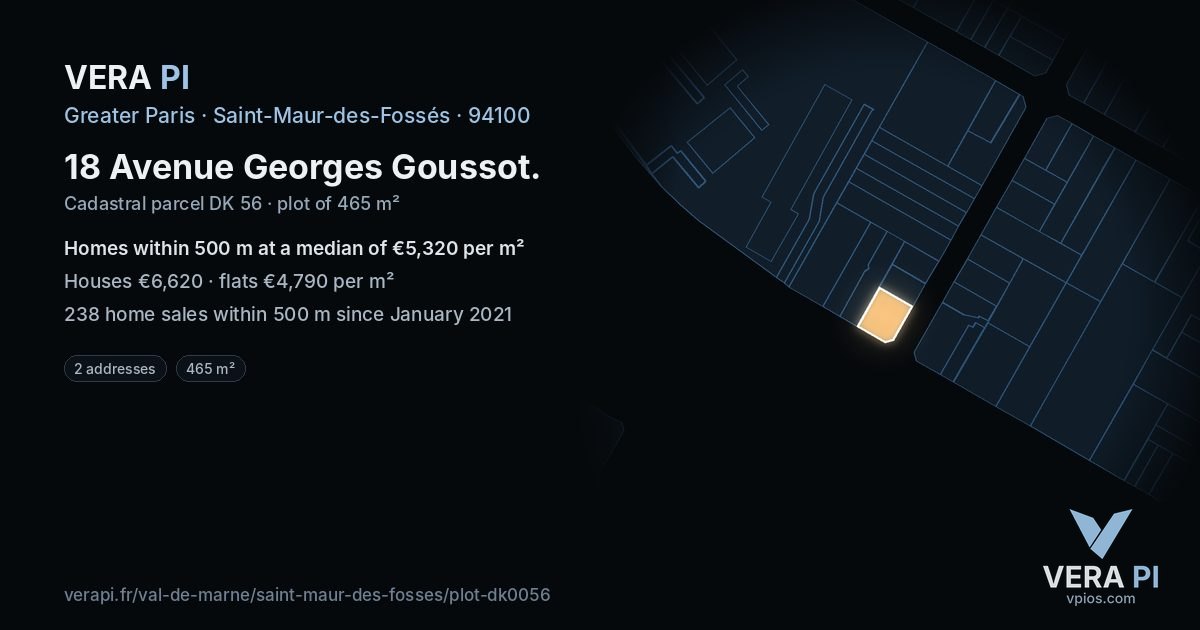 18 Avenue Georges Goussot, Saint-Maur-des-Fossés at night – the plot lit, the parcels around coloured by the prices near them