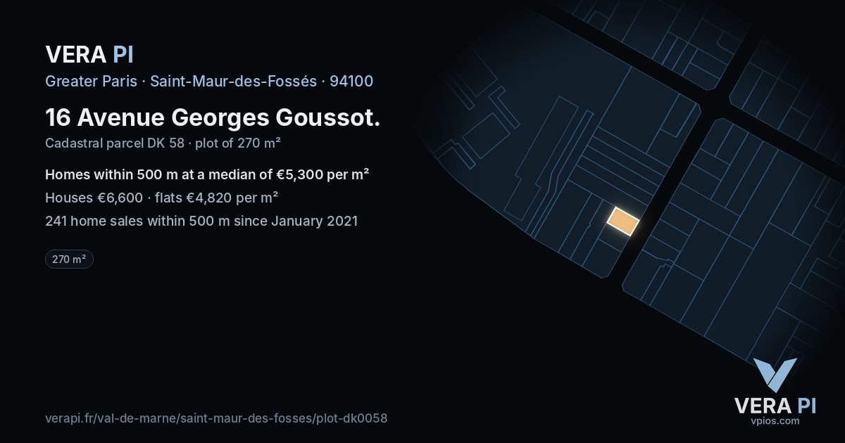 16 Avenue Georges Goussot, Saint-Maur-des-Fossés at night – the plot lit, the parcels around coloured by the prices near them