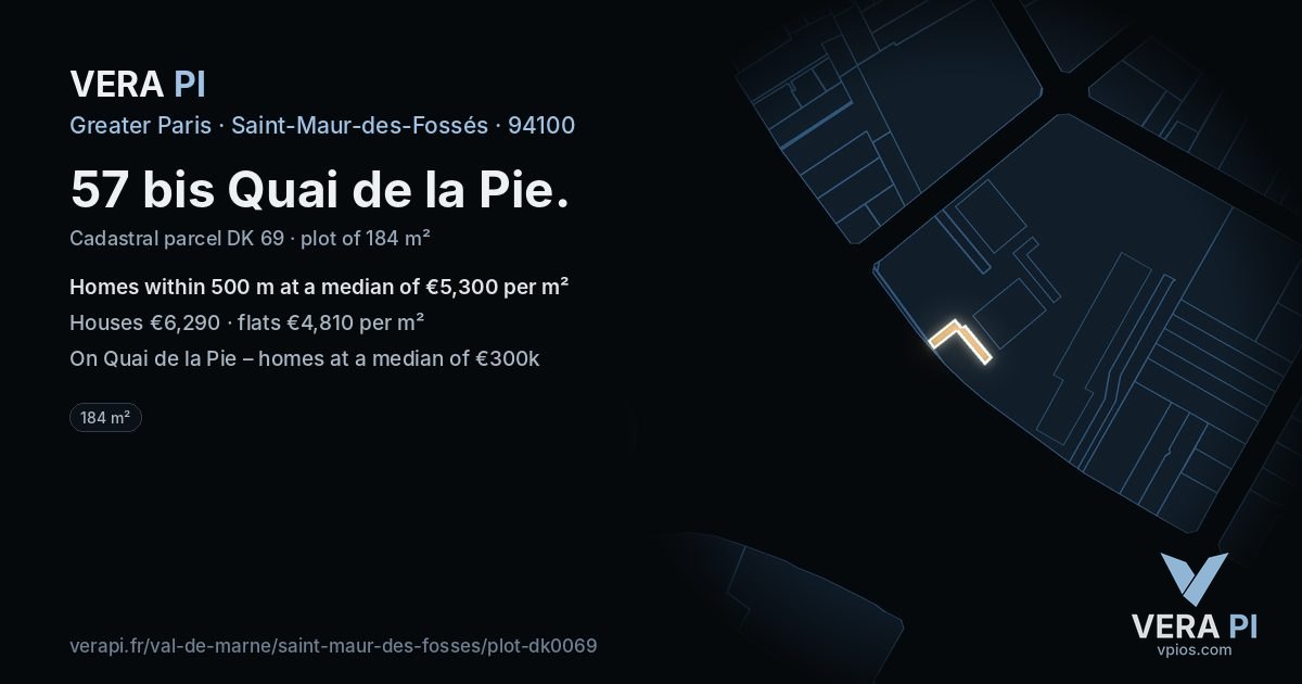 57 bis Quai de la Pie, Saint-Maur-des-Fossés at night – the plot lit, the parcels around coloured by the prices near them