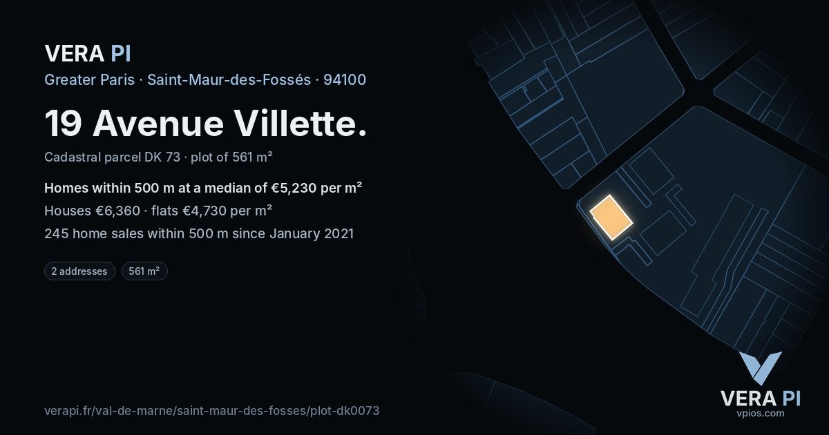 19 Avenue Villette, Saint-Maur-des-Fossés at night – the plot lit, the parcels around coloured by the prices near them